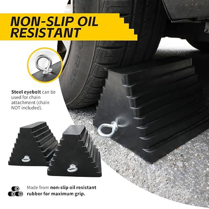 MaxxHaul 80681 2 Pack Solid Rubber Heavy Duty Wheel Chock with Eyebolt 2 Pack