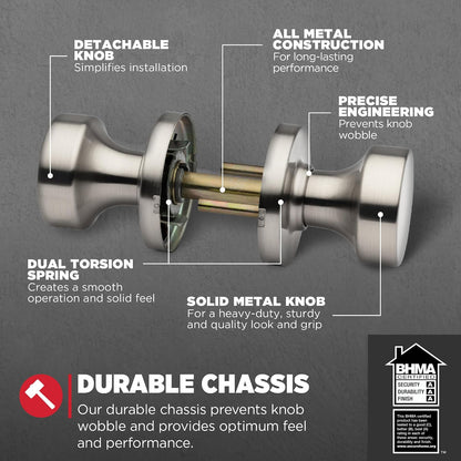 Kwikset Pismo - perilla para puerta (níquel satinado), Pasaje, Níquel Satinado