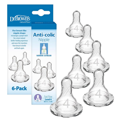 Dr. Brown's Tetinas Natural Flow Nivel 3 para Biberón, Paquete de 6 - Nivel 4 (9m +) - 6 Unidad (Paquete de 1)