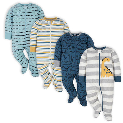 Gerber Paquete de 4 Mamelucos Sleep 'N Play para Bebé - Azul (Dinosaur Blue) - 3-6 Meses