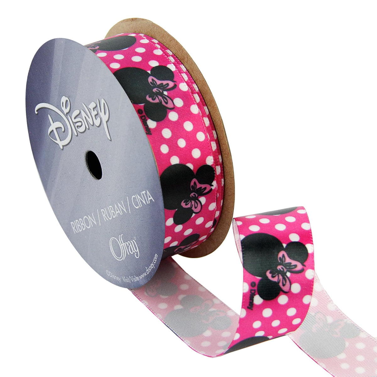 Offray - Cinta para Manualidades, diseño de Minnie Mouse, Shocking Pink Dots, Shocking Pink Dots, 7/8 Inch x 9 Feet, 1