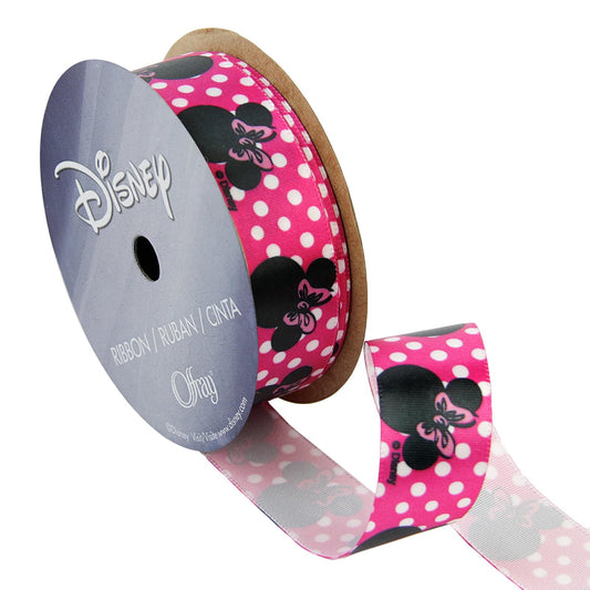Offray - Cinta para Manualidades, diseño de Minnie Mouse, Shocking Pink Dots, Shocking Pink Dots, 7/8 Inch x 9 Feet, 1