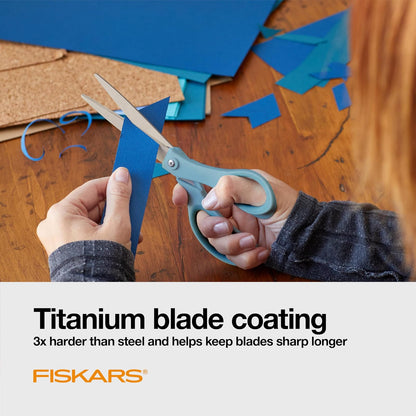 Fiskars 20,32 cm Softgrip Titanio Tijeras | Asas ergonómicas para tareas de corte diarias, tijeras afiladas multiusos para el hogar, oficina, manualidades, multicolor