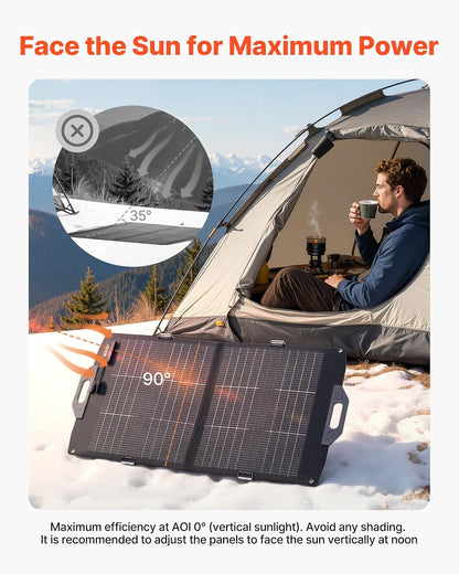 VEVOR Placa Solar Plegable 100W, Panel Solar Portátil con Célula Fotovoltaica Bifacial, Salidas de USB MC4 DC, IP65 Impermeable, Compatible con Estaciones de Energía Autocaravanas Acampada Viajes