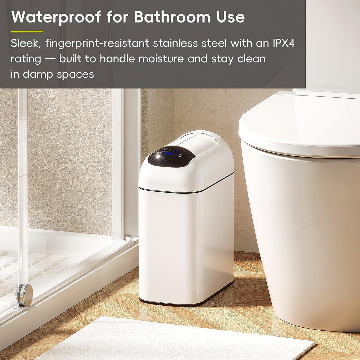 EKO Astro Bote de Basura Delgado con Sensor 10L | Acero inoxidable mate, sensor sin contacto 0,2 s, tapa mariposa silenciosa 40 dB, IPX4 impermeable