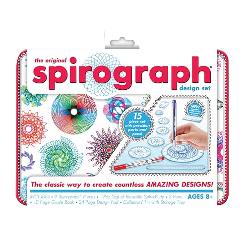 Juego de diseño de espirografía, kit de arte en espiral con kit de diseño clásico en una lata de coleccionista para niños a partir de 8 años