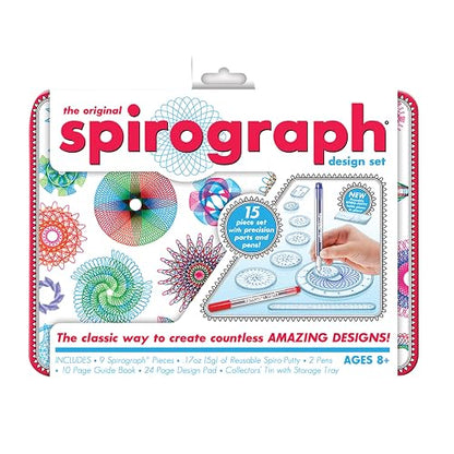 Juego de diseño de espirografía, kit de arte en espiral con kit de diseño clásico en una lata de coleccionista para niños a partir de 8 años