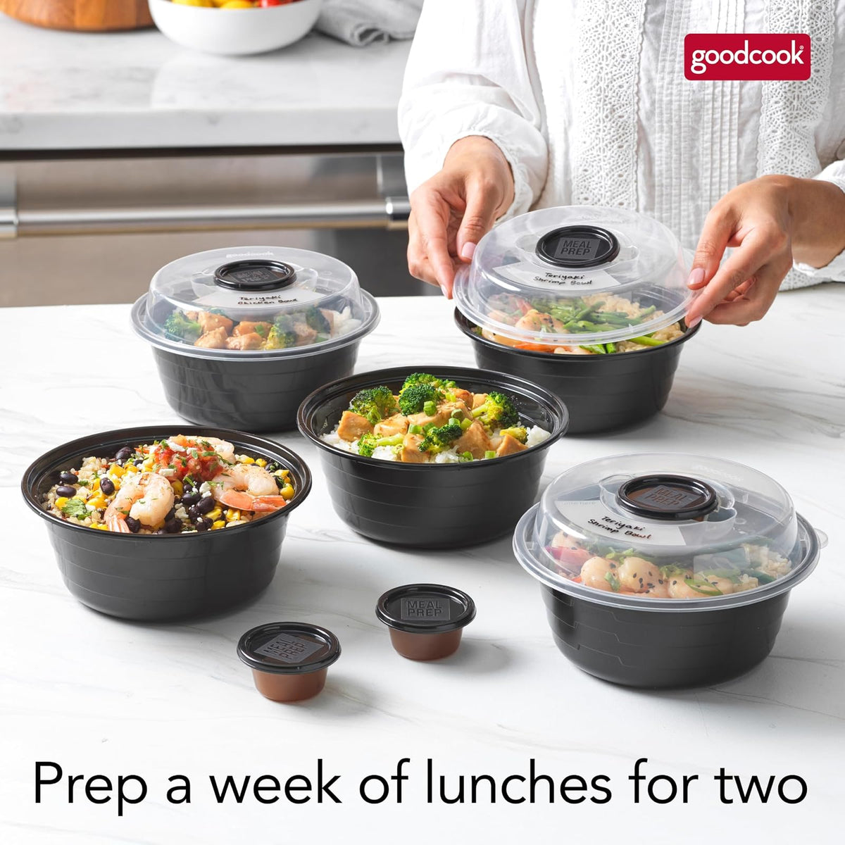 GoodCook - Recipiente para preparar comidas sin BPA con tocadores, juego de 10 organizadores de alimentos aptos para microondas y lavaplatos, juego de almacenamiento de alimentos con tapas a presión,