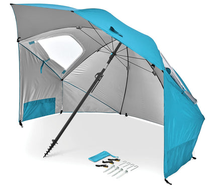 Sport-Brella Premiere UPF 50+ - Refugio para paraguas con paneles laterales patentados y mecanismo de inclinación, poste central de 1.25 pulgadas, anclaje para arena y zacate