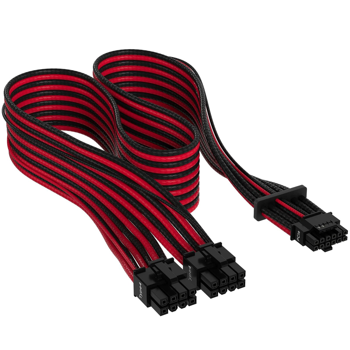 Corsair Premium PCIe 5.0 de 600 W/Cable PSU Gen 5 12VHPWR – Apto para PCU Type-4 Mediante Conector PCIe Doble de 8 Patillas - Conector de 12+4 Patillas - Fundas Paracord con Malla – Negro/Rojo