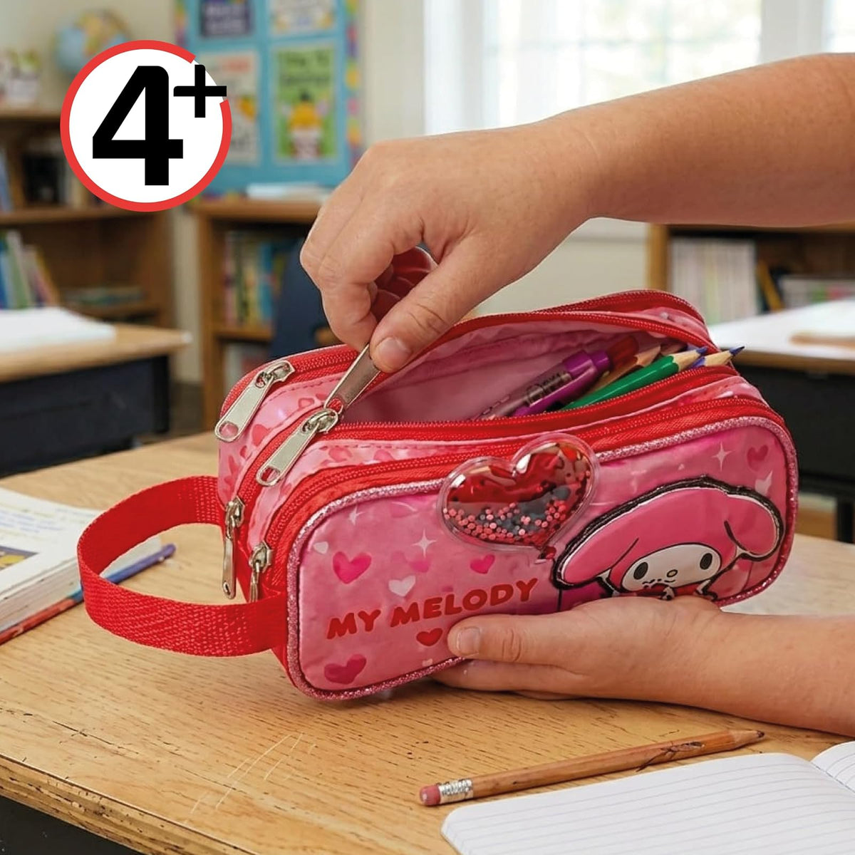 Ruz Lapicera Triple Infantil y Preescolar | My Melody | 100% Poliéster | Bolso Escolar para Niños con Múltiples Bolsillos y Cierre de Cremallera | Recomendado desde 3 años
