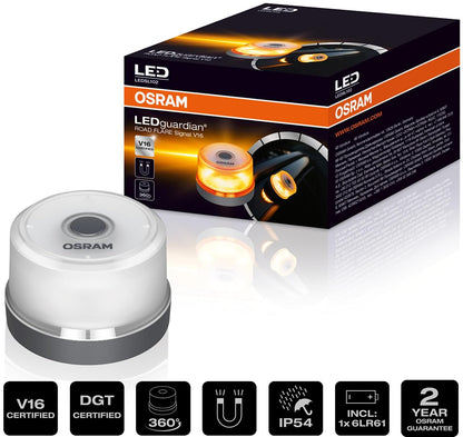 OSRAM LEDguardian Road Flare Señal V16 Luz de Emergencia para Automóviles, luz de avería, baliza de Emergencia para Automóvil, luz Redonda de Advertencia de Seguridad para vehículos y Motocicletas