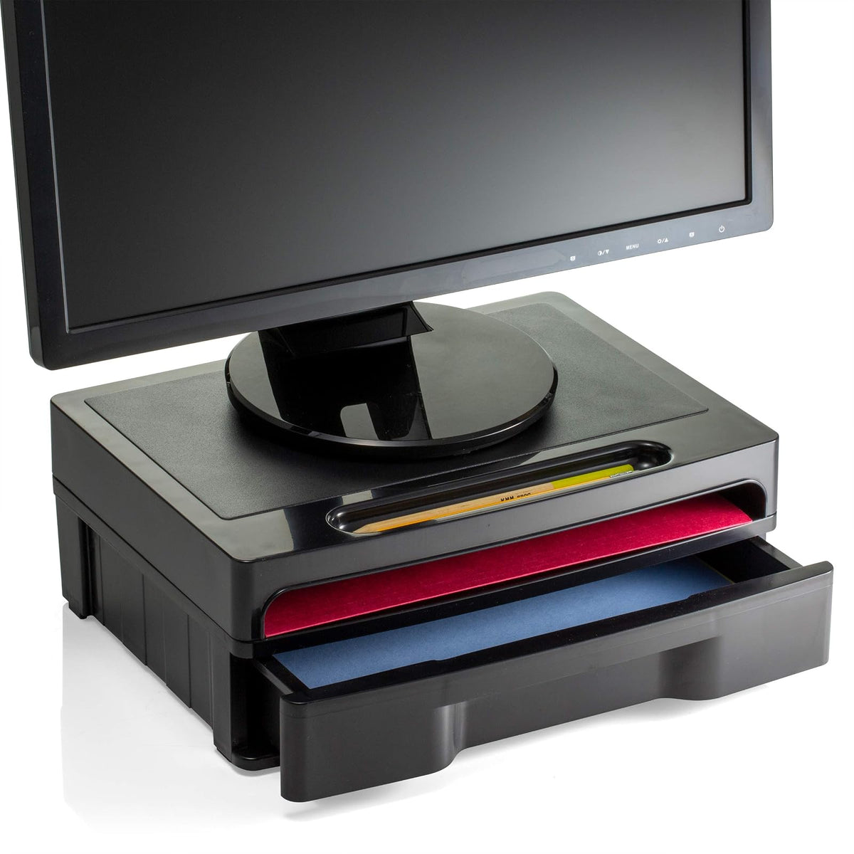 Officemate 2200 Series Executive 22502 - Soporte para monitor con cajón, color negro