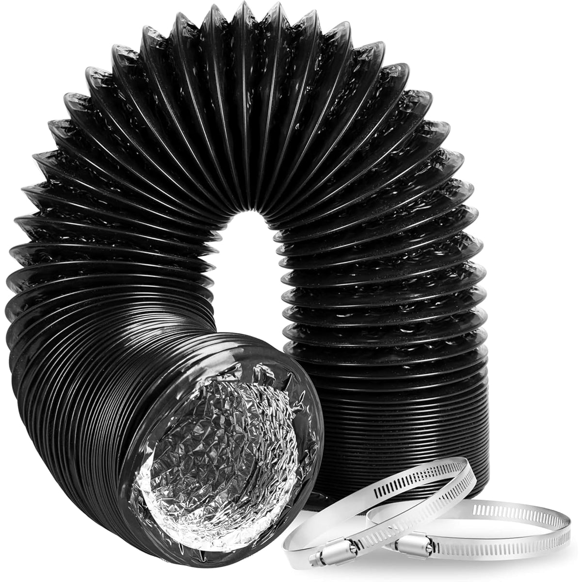 InfiniPower - Conducto de aluminio flexible de 8 pulgadas, manguera de ventilación de secadora, protección de tres capas resistente, 25 pies de largo para calefacción, refrigeración ventilación y