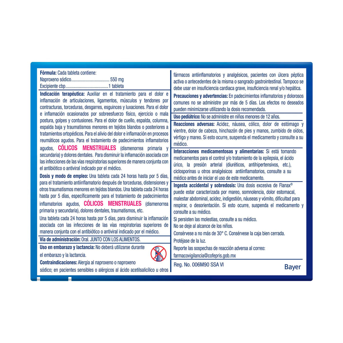 Flanax Naproxeno 550mg, Analgésico para Cólicos Menstruales, Desinflama y Alivia el Dolor Intenso, 12 Tabletas