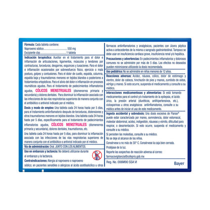Flanax Naproxeno 550mg, Analgésico para Cólicos Menstruales, Desinflama y Alivia el Dolor Intenso, 12 Tabletas