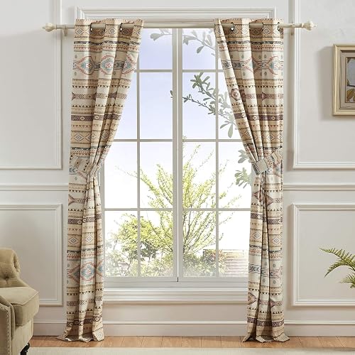 Greenland Home Phoenix Paneles de Cortina, Conjunto de 4 Piezas, Forradas con ataduras, 213 cm de Largo, Marron Topo