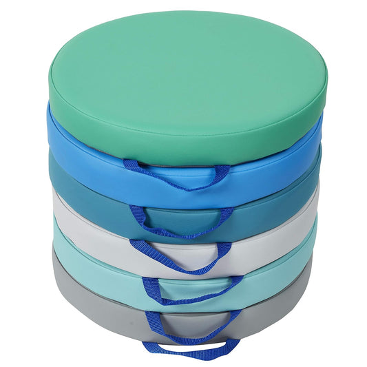 Factory Direct Partners SoftScape - Cojines Redondos de 15 Pulgadas con Asas; Asientos Flexibles para guardería, Preescolar, Sala de Juegos; Espuma de Lujo de 2 Pulgadas de Grosor (6 Piezas) –