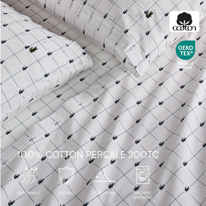 Lacoste Slice - Juego de sábanas de 4 Piezas de percal 100% algodón, Fresco, crujiente, Mate y Duradero, Certificado Oeko-Tex, Estampado, Azul Marino, tamaño matrimonial
