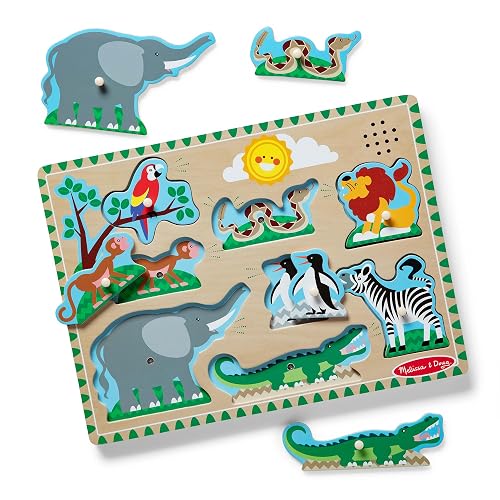 Melissa & Doug Rompecabezas de Sonidos de Animales del Zoo, Rompecabezas de Madera con Clavijas (8 Piezas)