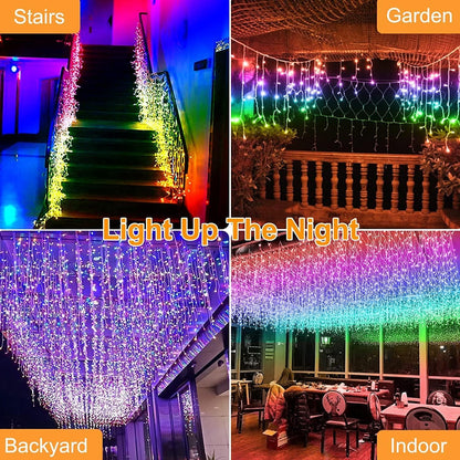 Luces Navideñas Cascada de Luces led -POWEROAK Luces de Navidad 18M 1000LED IP44 Serie de Cascada led con 8 Modos de Iluminación Luz cascada Navidad Decorativas. (18M 1000LED, Multicolor)