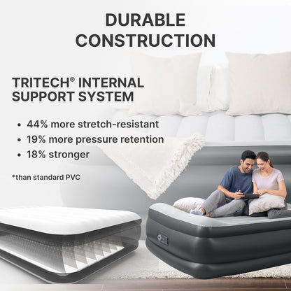 SLEEPLUX Colchón de Aire Inflable Duradero con Bomba integrada, Almohada y Cargador USB, 22 Pulgadas de Alto tamaño Queen