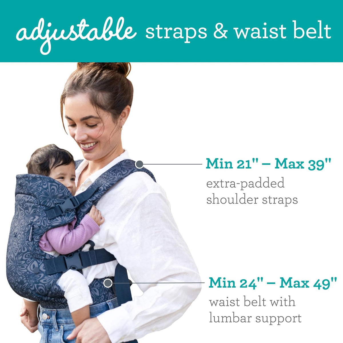 Infantino - Portabebés convertible 4 en 1, ajustable, ergonómico, esencial para el registro de bebé, portabebés para recién nacidos a niños, azul marino floral
