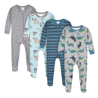 Gerber Paquete de 4 Pijamas con pies Mamelucos para bebés y niños pequeños para Bebé-Niñas