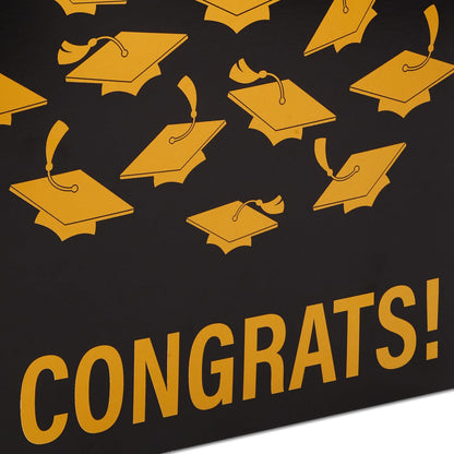 Hallmark - Caja para tarjetas de graduación de 8 pulgadas (oro y negro, felicidades!) Caja de cartón plegable para fiestas de posgrado y casas abiertas