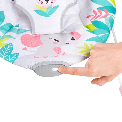 Bright Starts Bouncer Silla Mecedora de Flamingo para Bebé, Vibraciones relajantes, Arnés de 3 puntos, de 0 a 6 meses