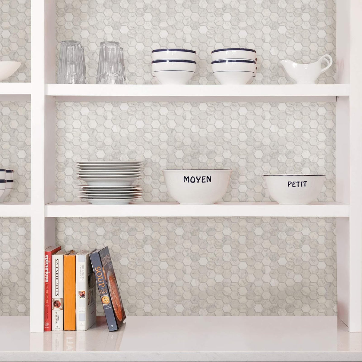 In Home InHome NH2359 - Azulejos hexagonales para salpicaduras, color blanco y blanco