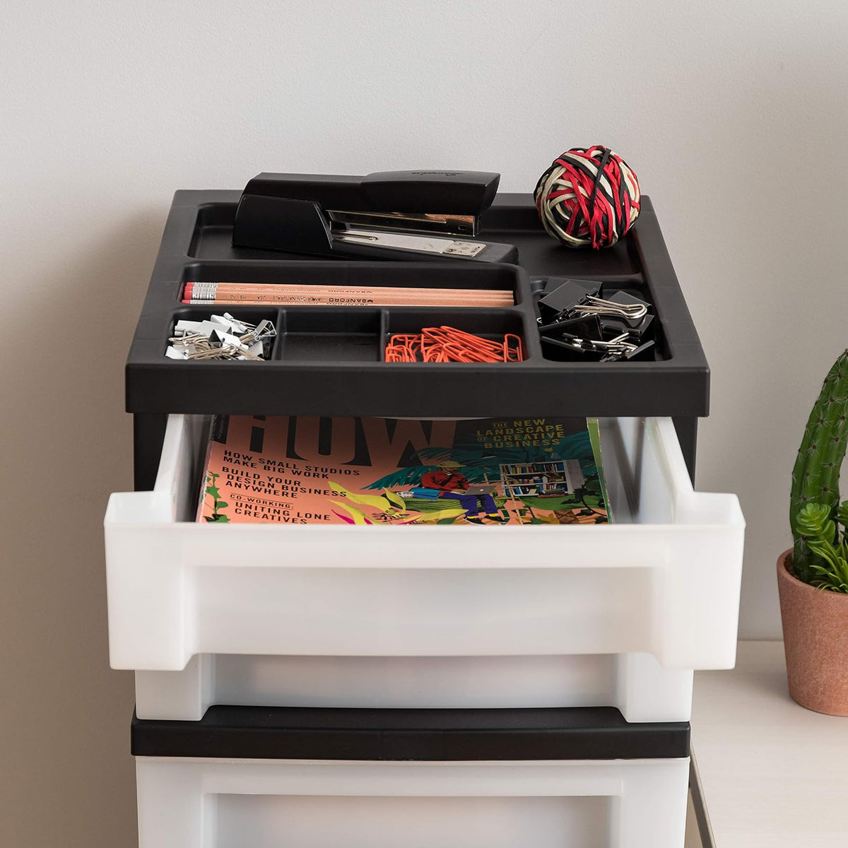 IRIS USA Carrito Organizador con Ruedas de 7 Cajones, Negro/Perla | Organiza manualidades, artículos de oficina, salón y accesorios con cajones de fácil acceso para uso diario