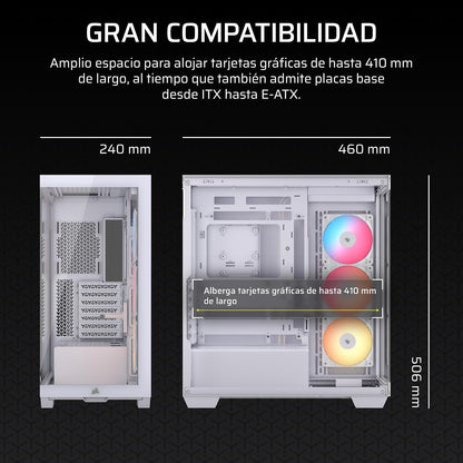 Corsair 3500X RS-R ARGB Caja de PC Semitorre – 3 Ventiladores RS120-R ARGB Preinstalados, Puede Incluir hasta 10 Ventiladores de 120mm, Compatible con Placa Base de Conexión Inversa – Blanco