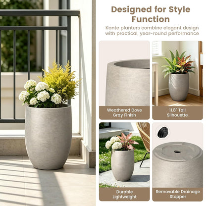 Kante Maceta de hormigón de 11.8 Pulgadas de Alto, Maceta Grande para Interiores y Exteriores con Drenaje, Acabado de hormigón Desgastado Suave con Interior Pintado, Ideal para Porche, hogar, jardín