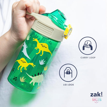 Zak Designs - Botella de agua de salvia para la escuela o los viajes, botella de agua de plástico duradera de 16 onzas con popote, mango y a prueba de fugas, cubierta de boquilla desplegable (Flower