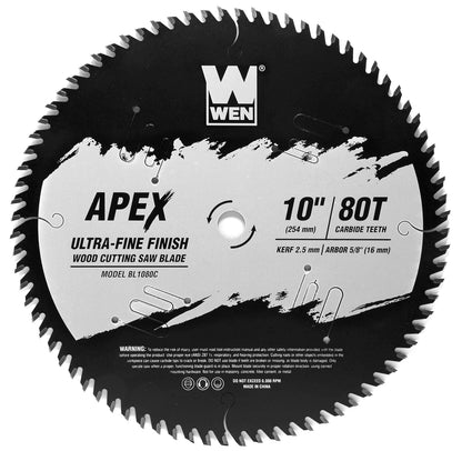 WEN BL1080C Apex - Hoja de sierra para carpintería de grado industrial con acabado ultrafino de 10 pulgadas y 80 dientes, acabado ultrafino, con revestimiento de corte fresco, color negro