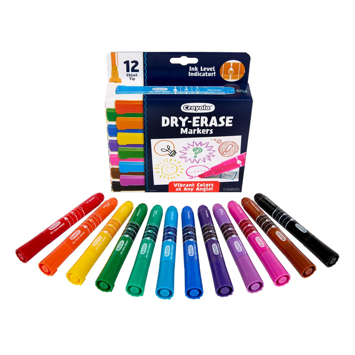 Crayola Take Note - Marcadores de borrado en seco para la escuela (12 quilates), marcadores de pizarrón blanca con punta de cincel, imprescindibles para el aula del profesor, esenciales para el