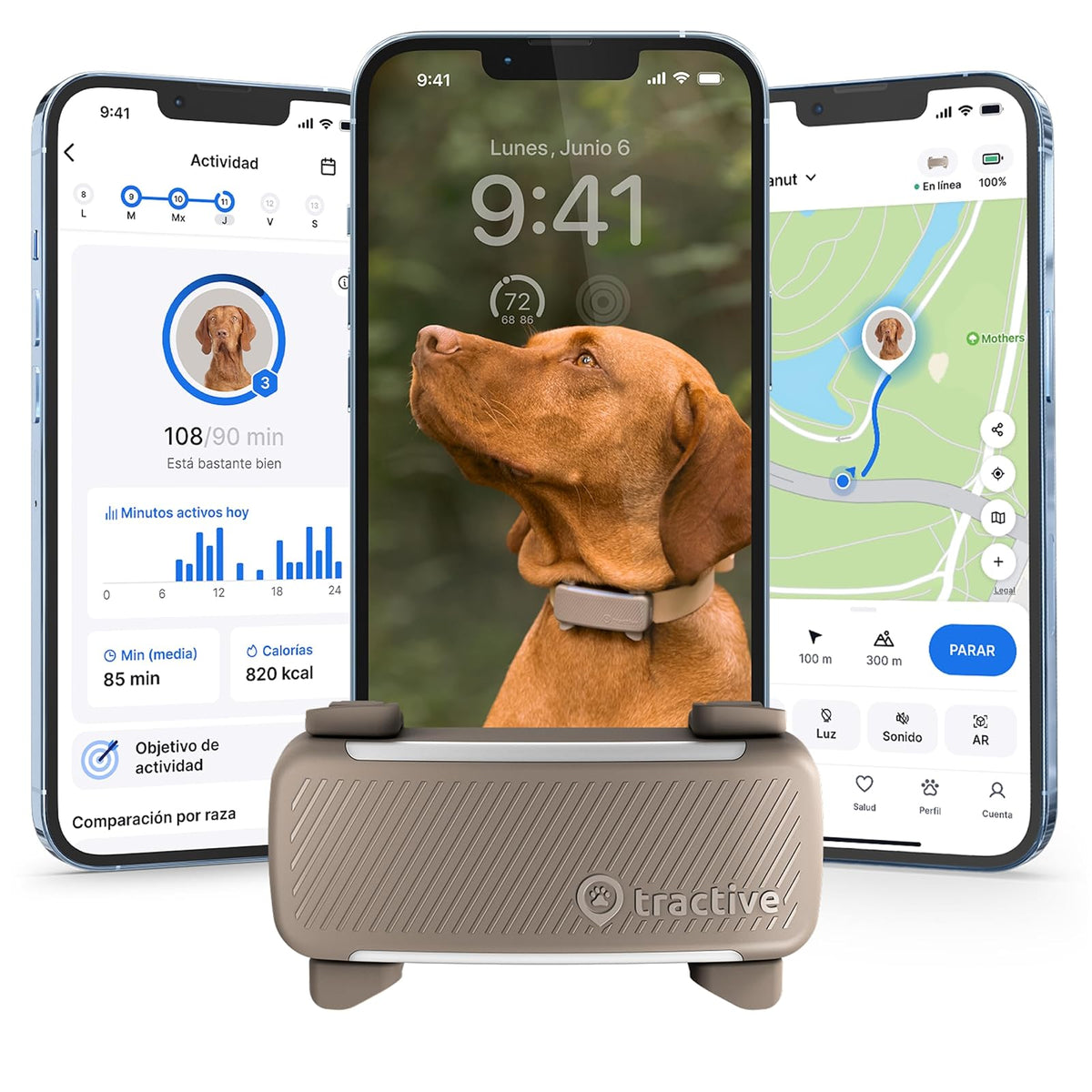 Tractive Rastreador GPS para Mascotas con Monitoreo de Salud y Valla Virtual - Marrón