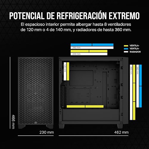 Corsair 3000D Airflow Chasis para PC semitorre – Ventiladores de 3 Clavijas – Compatibilidad con GPU de Cuatro Ranuras – Admite hasta 8 Ventiladores de 120 mm – Diseño de Gran Caudal de Aire - Negro