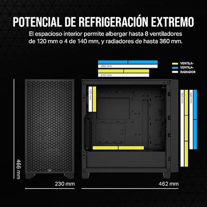Corsair 3000D Airflow Chasis para PC semitorre – Ventiladores de 3 Clavijas – Compatibilidad con GPU de Cuatro Ranuras – Admite hasta 8 Ventiladores de 120 mm – Diseño de Gran Caudal de Aire - Negro