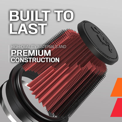 K&N RD-0710 Universal Clamp-On Air Filter: Round Straight; 2.5 in (64 mm) Flange ID; 5 in (127 mm) Height; 3.5 in (89 mm) Base; 3.5 in (89 mm) Top