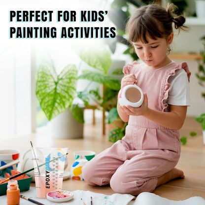 Paquete de 25 tazas medidoras graduadas desechables de 10 onzas para mezclar, medidas en ml y onzas, tazas reutilizables multiusos para pintura, resina epoxi, manchas, vasos mezcladores líquidos