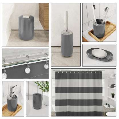 CLARA CLARK - Juego de Accesorios de baño, Juego de Cortina de Ducha, dispensador de jabón, Cepillo para Polvo de Inodoro y Bote de Basura (Gris, Juego Completo)