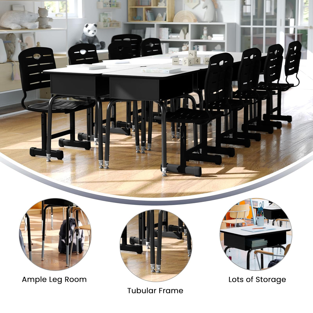 Flash Furniture Billie - computadora Abierto para Estudiantes para aulas o Aprendizaje Remoto, computadora Escolar Ajustable en Altura con Caja de Libros de Metal, Gris/Negro