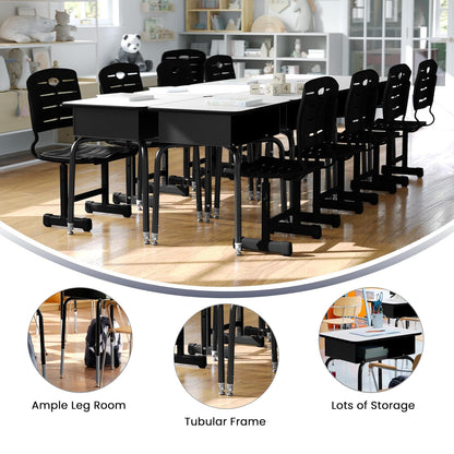 Flash Furniture Billie - computadora Abierto para Estudiantes para aulas o Aprendizaje Remoto, computadora Escolar Ajustable en Altura con Caja de Libros de Metal, Gris/Negro