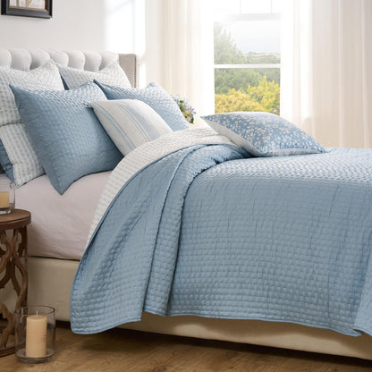 Greenland Home Homestead - Juego de Colcha, Cubrecama Matelassé Tejido, Reversible, 2 Piezas, Tamaño Individual, Azul Cielo