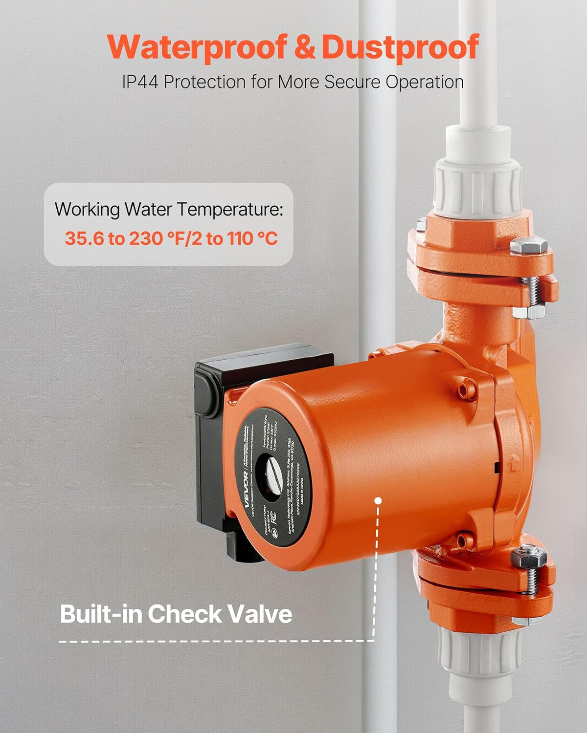 VEVOR 0011-BF4-J Bomba circuladora de hierro fundido, 33 GPM, AC 120 V 33 pies Bomba de circulación de recirculación de agua caliente, conexión de brida de 1-1/4 pulgadas, ajuste de 3 velocidades