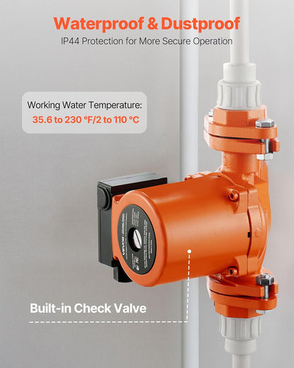VEVOR 0011-BF4-J Bomba circuladora de hierro fundido, 33 GPM, AC 120 V 33 pies Bomba de circulación de recirculación de agua caliente, conexión de brida de 1-1/4 pulgadas, ajuste de 3 velocidades