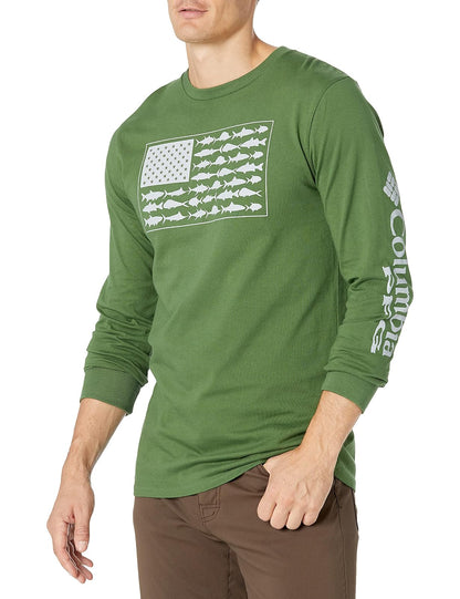 Columbia PFG Camiseta de Manga Larga para Hombre - Musgo con Cirrus Grey - G