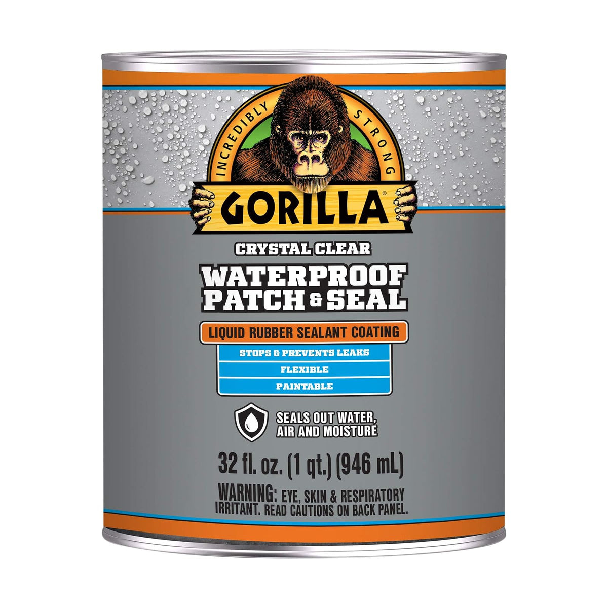 Gorilla Patch & Seal - Sellador impermeable de goma líquida, transparente, 32 onzas (paquete de 1) - Sella el agua, el aire y la humedad
